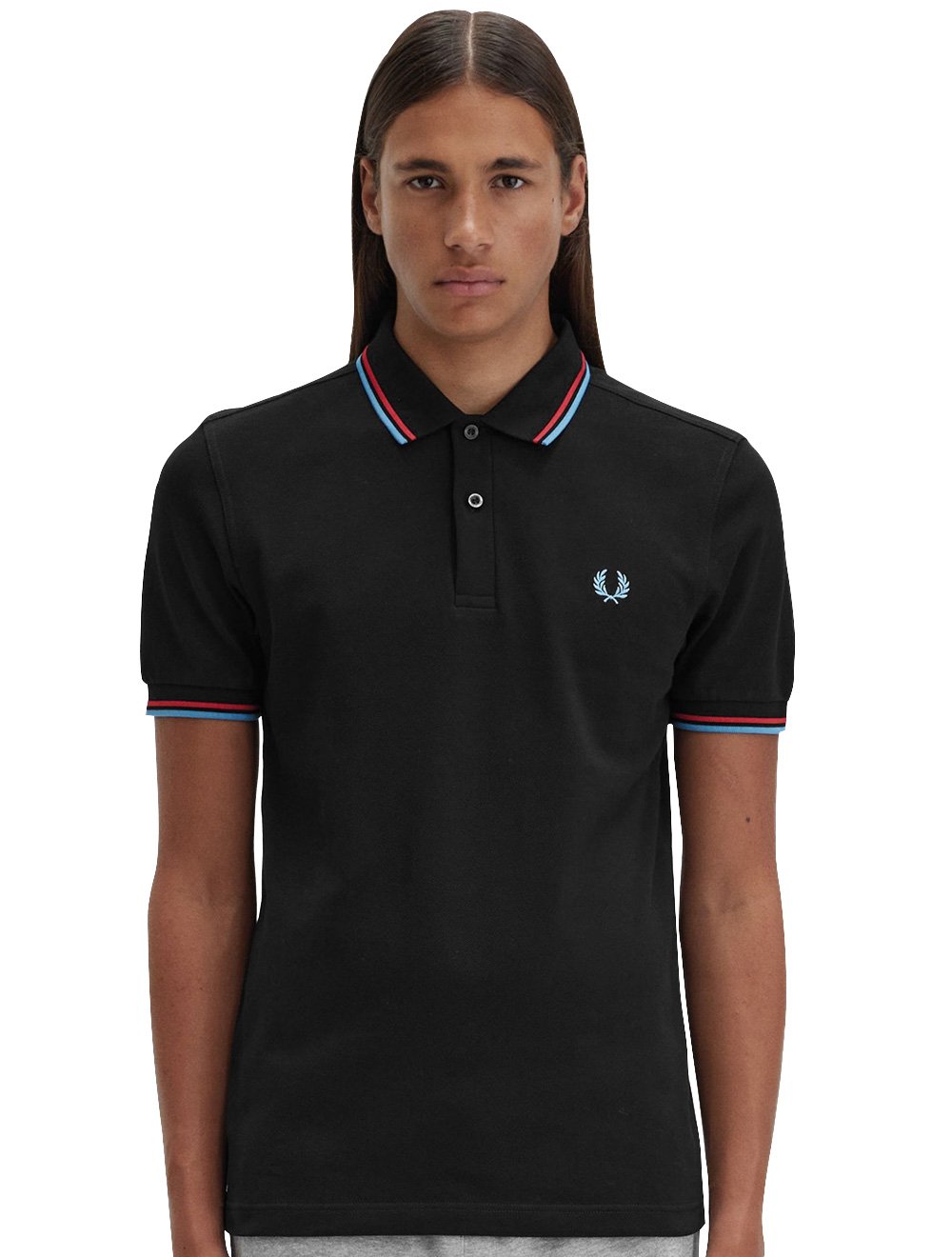 Polo Fred Perry Masculina Piquet Regular Red Blue Twin Tipped Preta