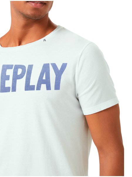 Camiseta Replay Masculina Frontal Stamp Logo Azul Claro