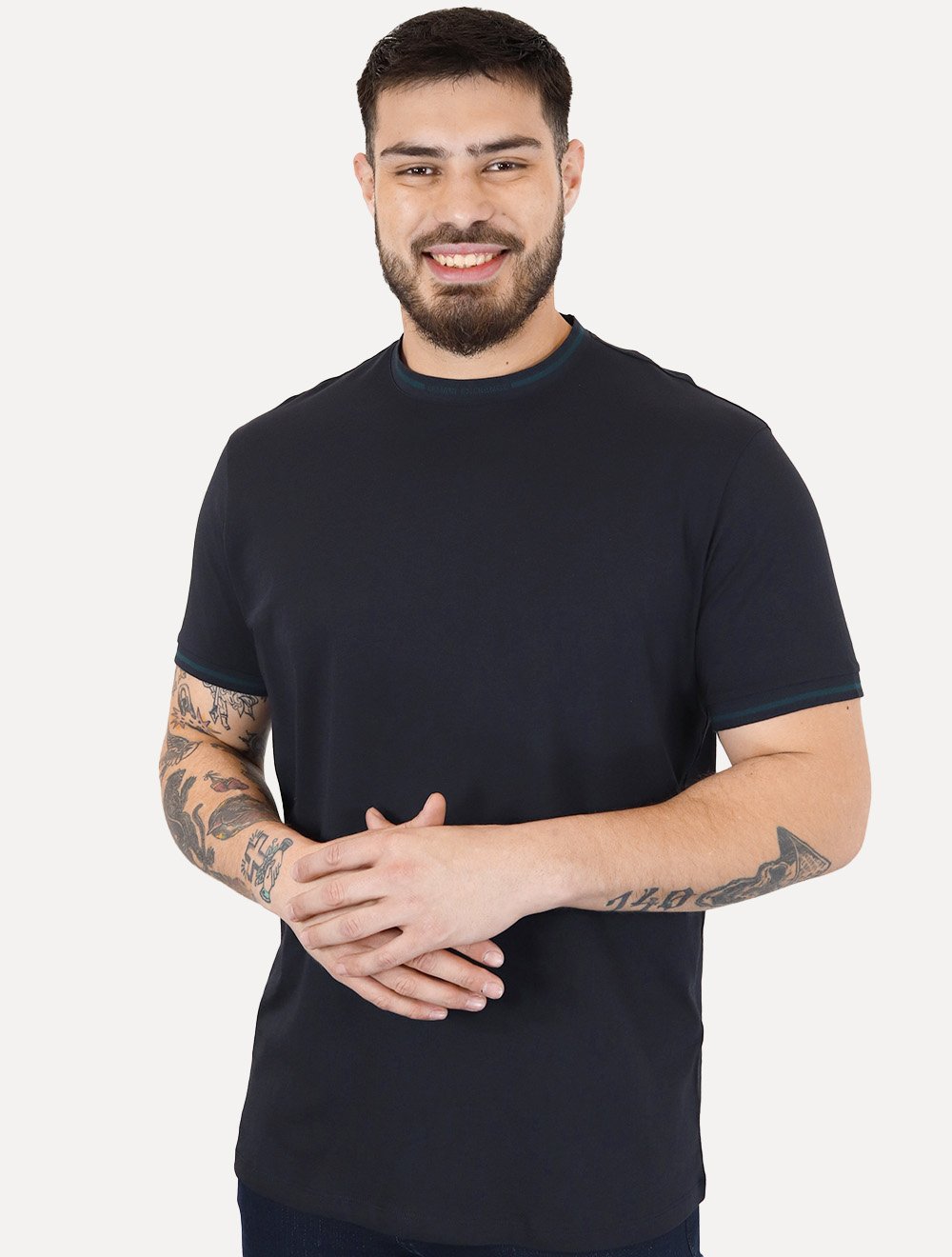 Camiseta Armani Exchange Masculina Regular Green Collar Friso Lisa