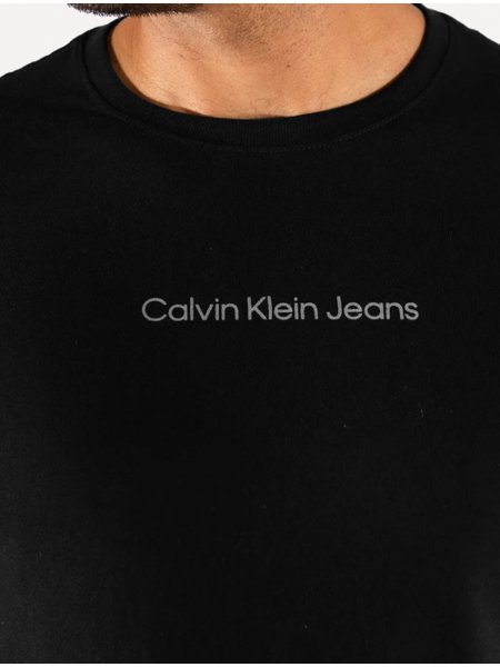 Camiseta Calvin Klein Masculina Manga Longa Institutional Grey Logo Preta