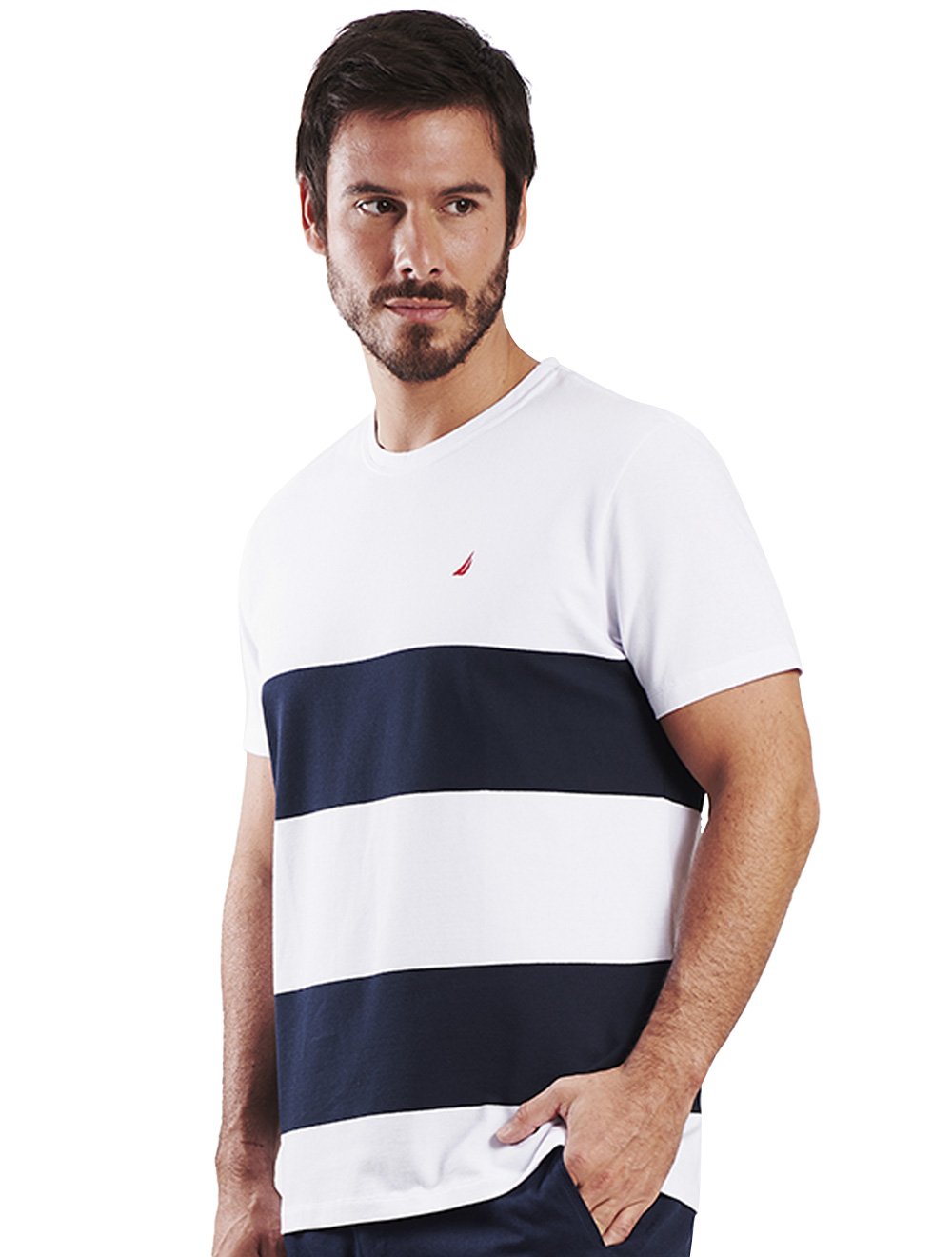 Camiseta Nautica Masculina Piquet Large Navy Stripes Icon Branca