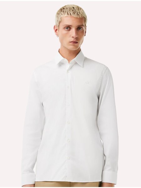 Camisa Lacoste Masculina Slim Fit Popeline Stretch Mono Branca