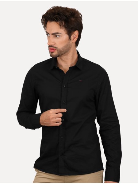 Camisa Tommy Jeans Masculina Slim Original Stretch Preta Secret