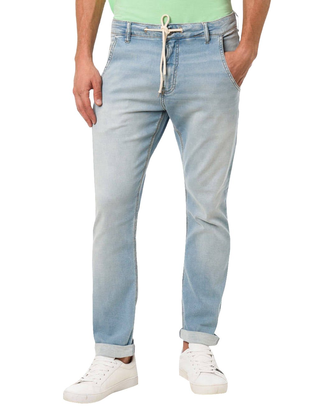 Calça Calvin Klein Jeans Masculina Stretch Cadarço Cós Off-White