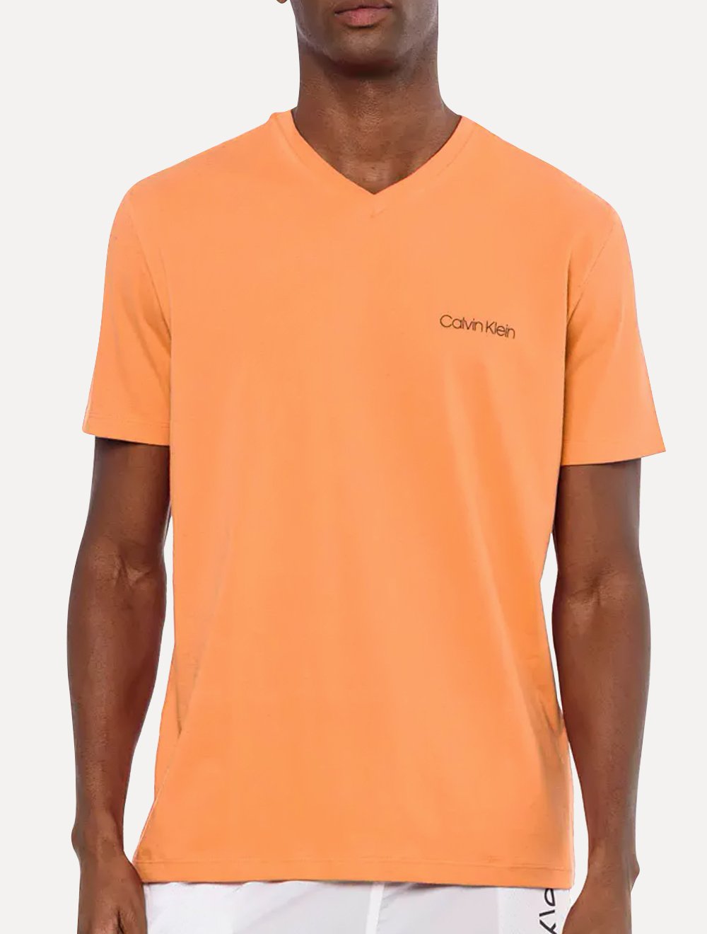 Camiseta Calvin Klein Swimwear Masculina V-Neck Slim Fit Logo Laranja