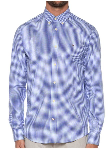 Camisa de algodão com estampa xadrez Gingham (Azure Terroso) - Homens