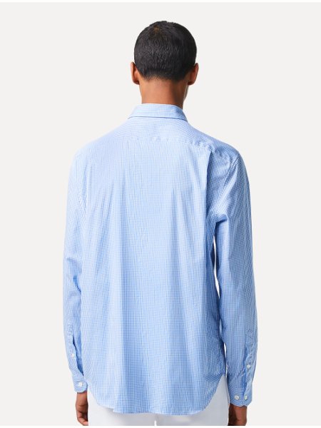 Camisa Lacoste Masculina Regular Casual Cotton Xadrez Azul/Branca