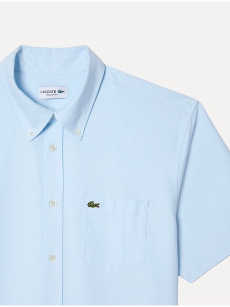 Camisa Lacoste Masculina Manga Curta Regular Oxford Pocket Azul