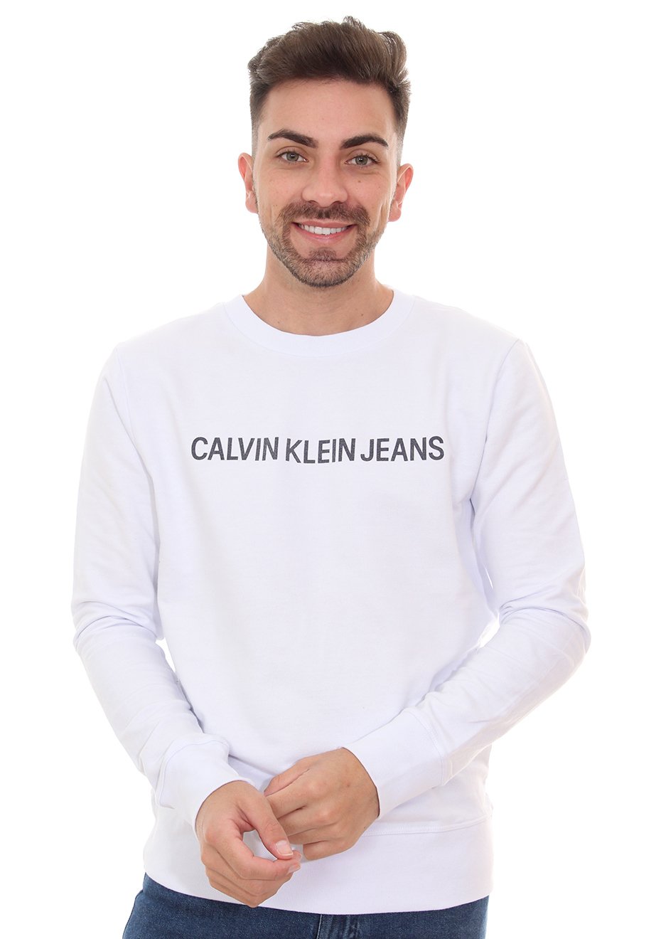 Moletom Calvin Klein Jeans Masculino Classic Front Branco | Secret Outlet