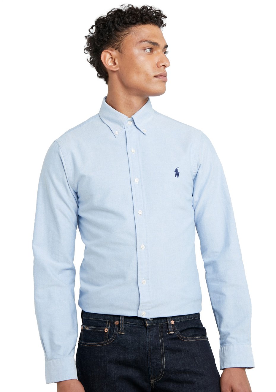 Camisa Ralph Lauren Masculina Custom Fit Oxford Azul Claro