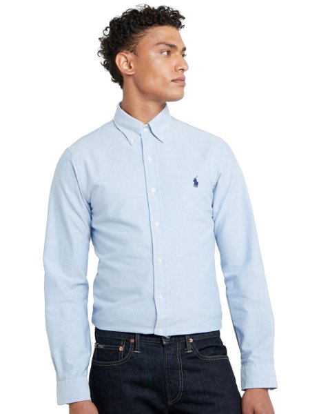 Camisa Ralph Lauren Masculina Custom Fit Oxford Azul Claro