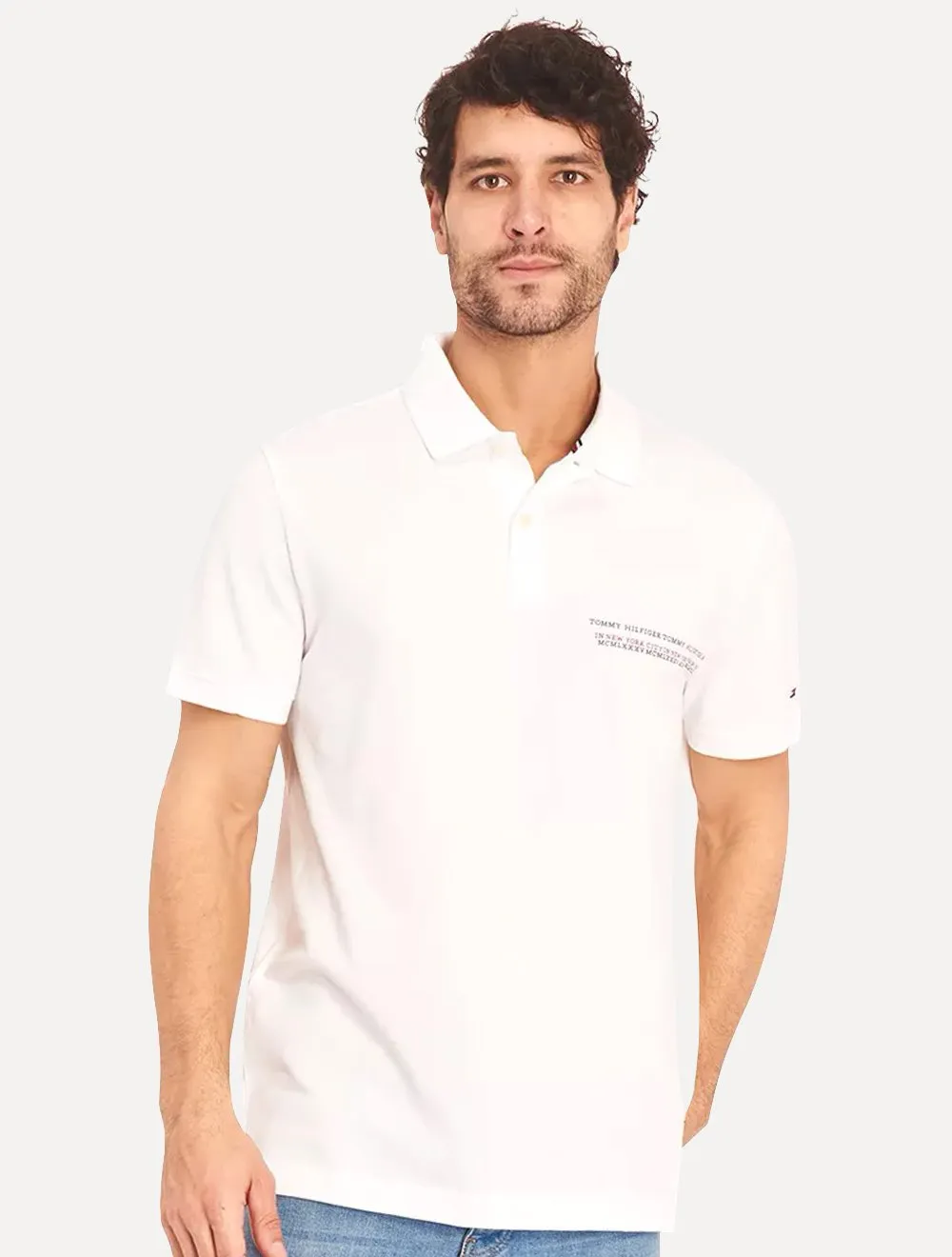 Polo Tommy Hilfiger Masculina Piquet Small Chest Stripe Branca