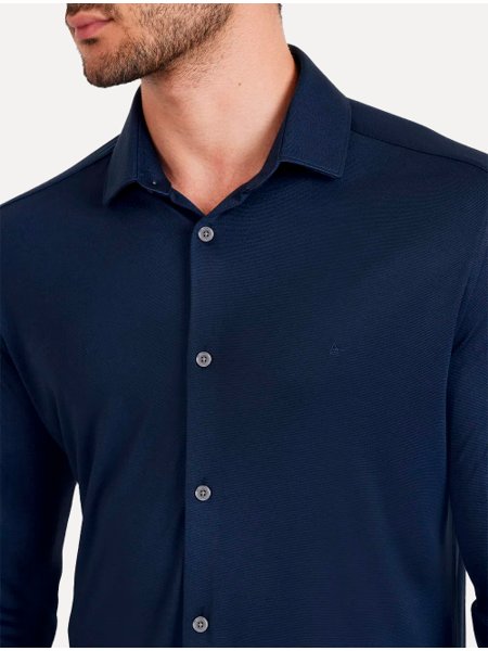 Camisa Aramis Masculina Slim Malha Modal Textura Azul Marinho