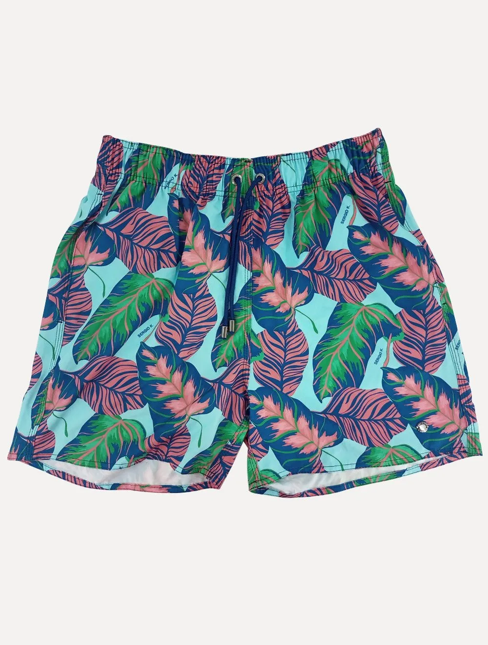 Short Sergio K Masculino Beachwear Folhagem Azul Claro