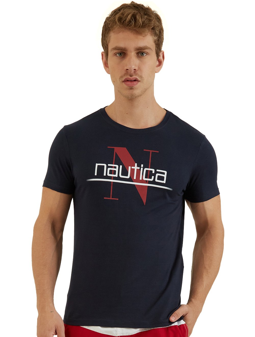 Camiseta Nautica Masculina N Logo Underline Azul Marinho