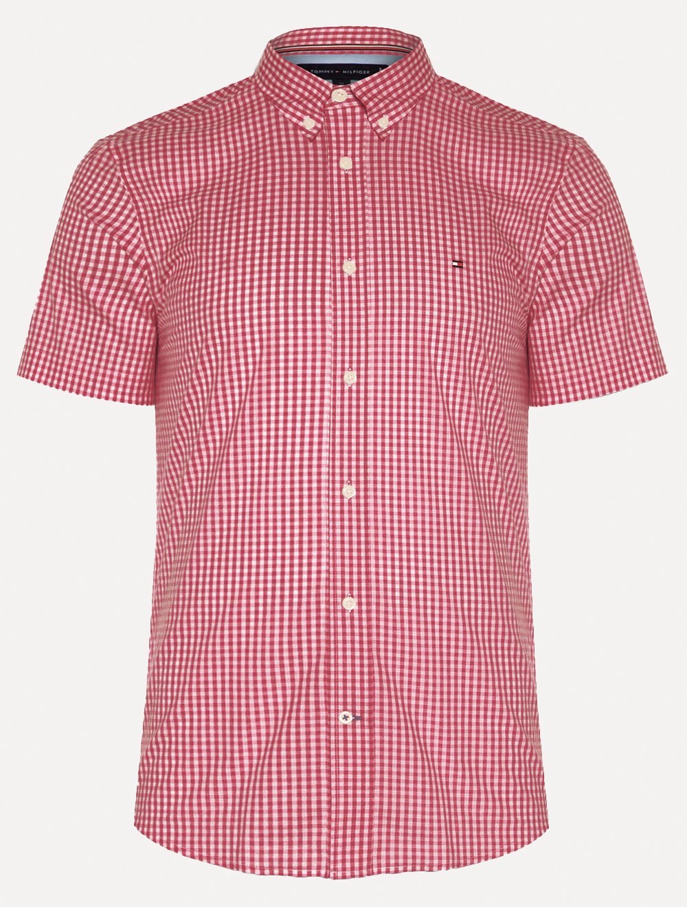 Camisa Tommy Hilfiger Masculina Manga Curta Xadrez Vichy Vermelha