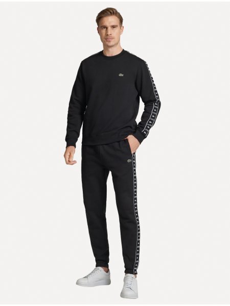 Moletom Lacoste Masculino C-Neck Jogger Logo Stripe Preto