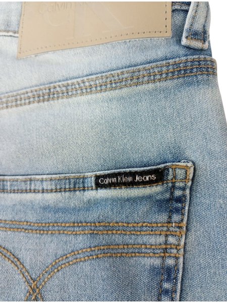 Calça Calvin Klein Jeans Masculina Stretch Cadarço Cós Off-White Tag Azul Clara