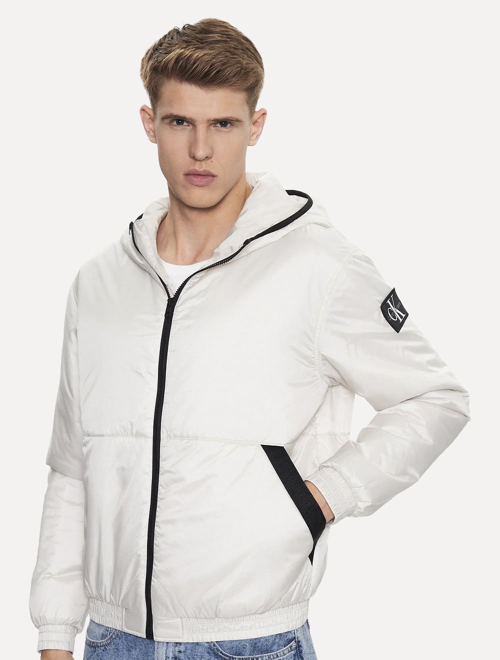 Jaqueta Calvin Klein Jeans Hooded Bomber Lateral Logo Off-White