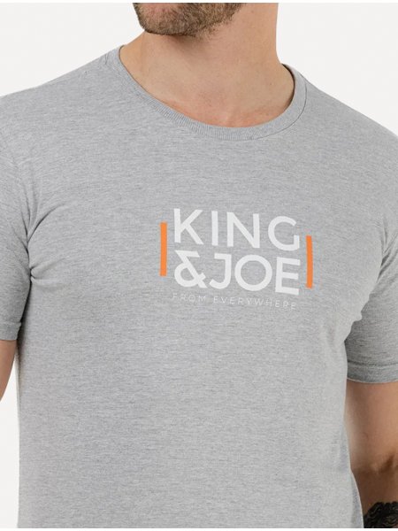 Camiseta King & Joe Masculina Slim Logo Centro Cinza Mescla