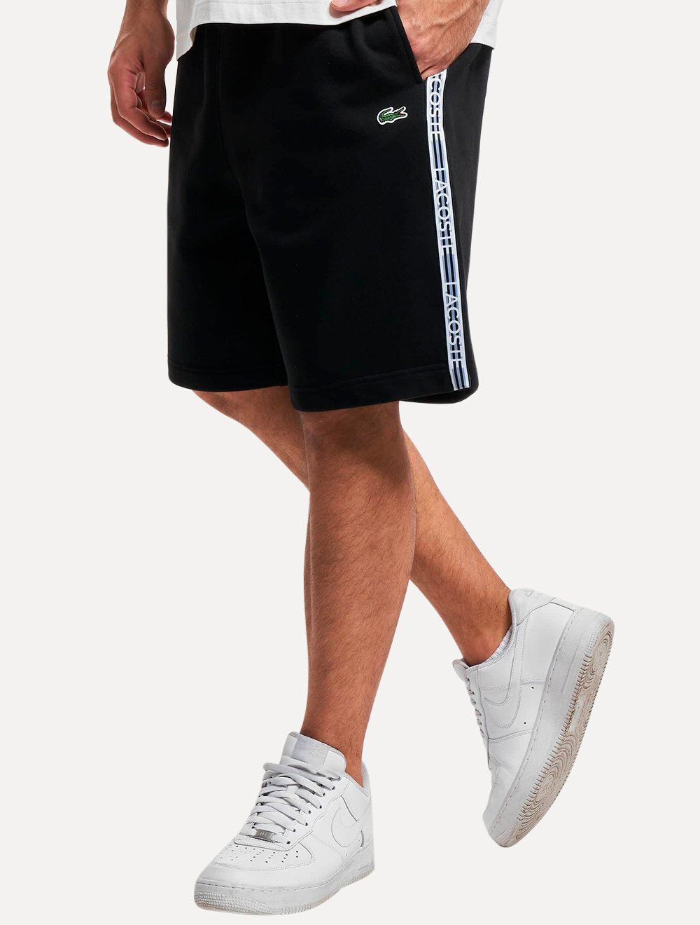 Bermuda Lacoste Masculina Moletom Sash Striped Preta Secret Outlet