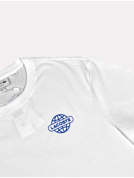 Camiseta Lacoste Masculina Regular Fit Blue Worldwide Branca