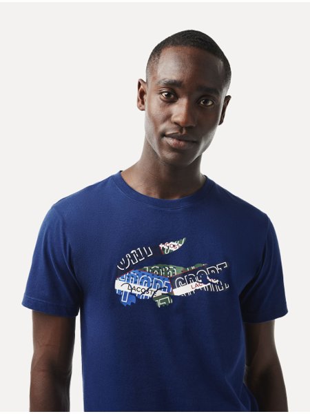 Camiseta Lacoste Masculina Sport Cotton Jersey Logo Azul Escuro