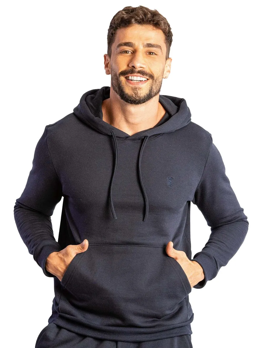 Moletom Sergio K Masculino Hoodie Uni Color Azul Marinho Secret