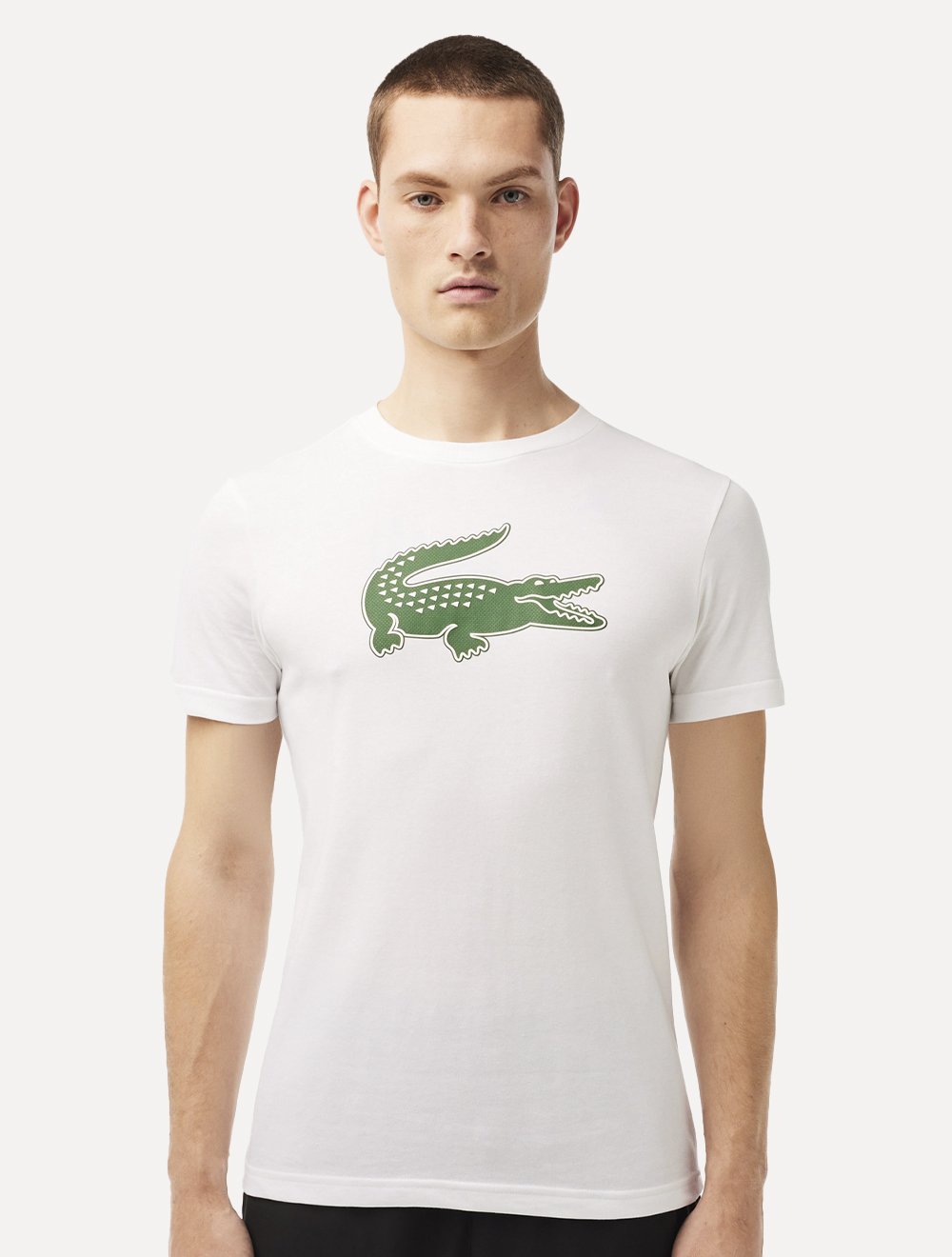 Camiseta Lacoste Masculina Jersey Sport 3D Green Logo Branca