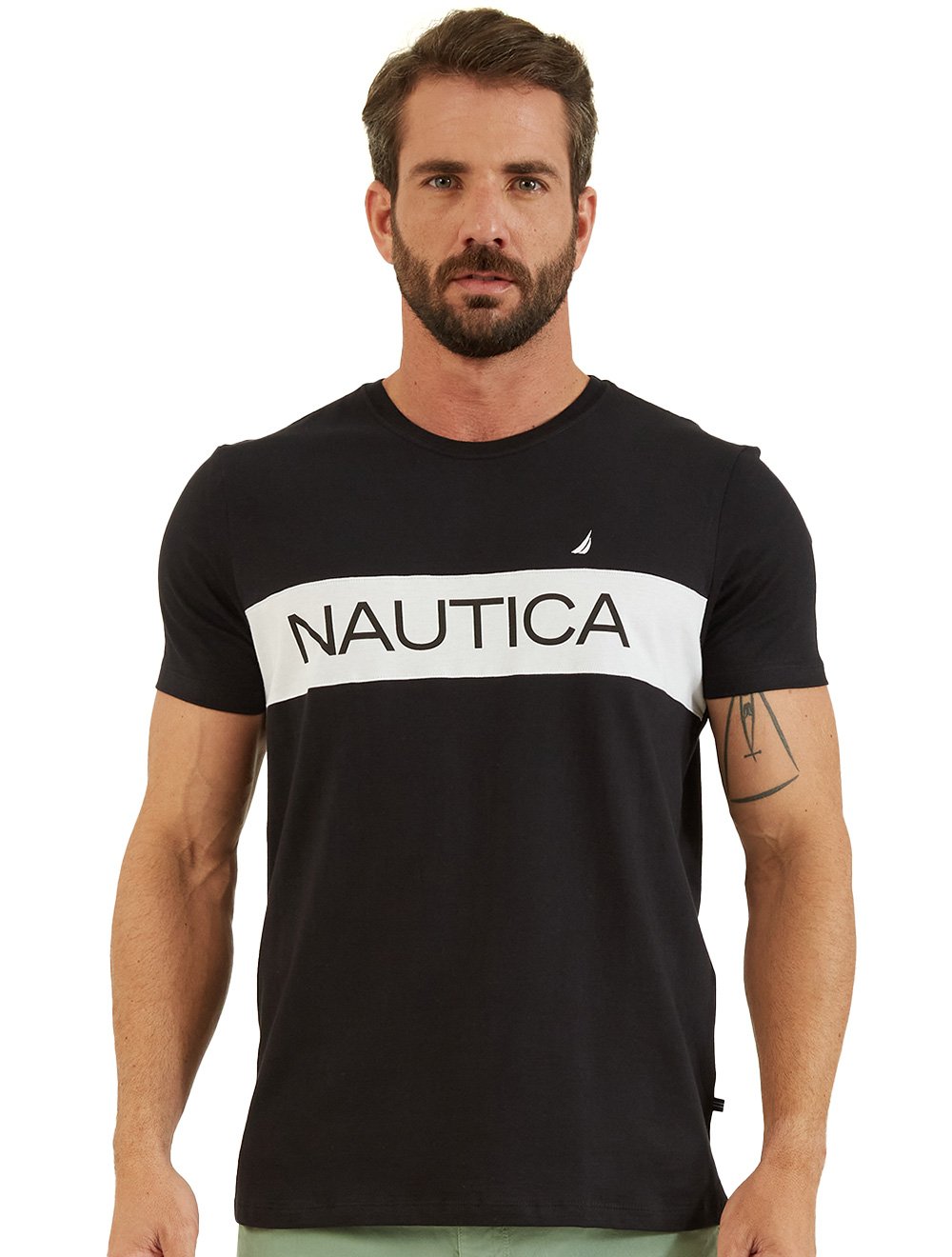 Camiseta Nautica Masculina Recorte Light Icon Branca/Preta