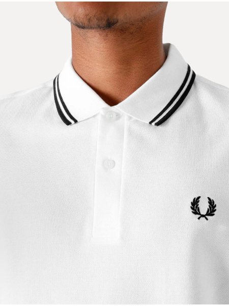 Polo Fred Perry Masculina Piquet Regular Black Twin Tipped Branca