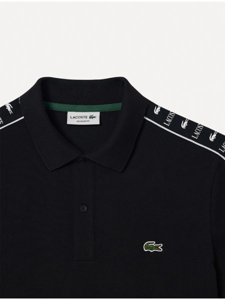 Polo Lacoste Masculina Piquet Stripe Stretch Preta