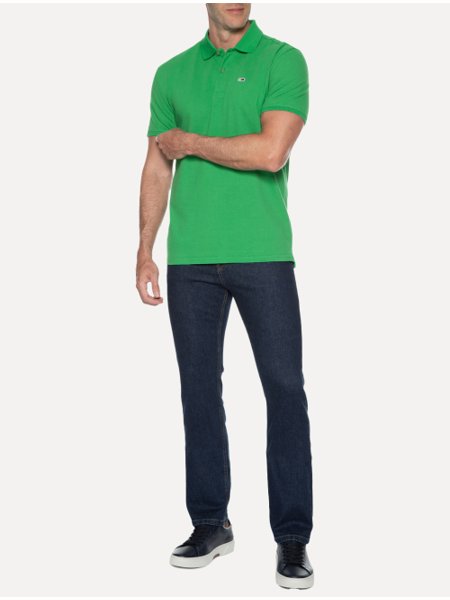 Polo Tommy Jeans Masculina Slim Piquet Flag Placket Verde