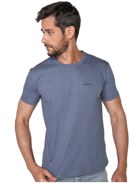 Camiseta Calvin Klein Masculina Slim Logo Flamê Branca