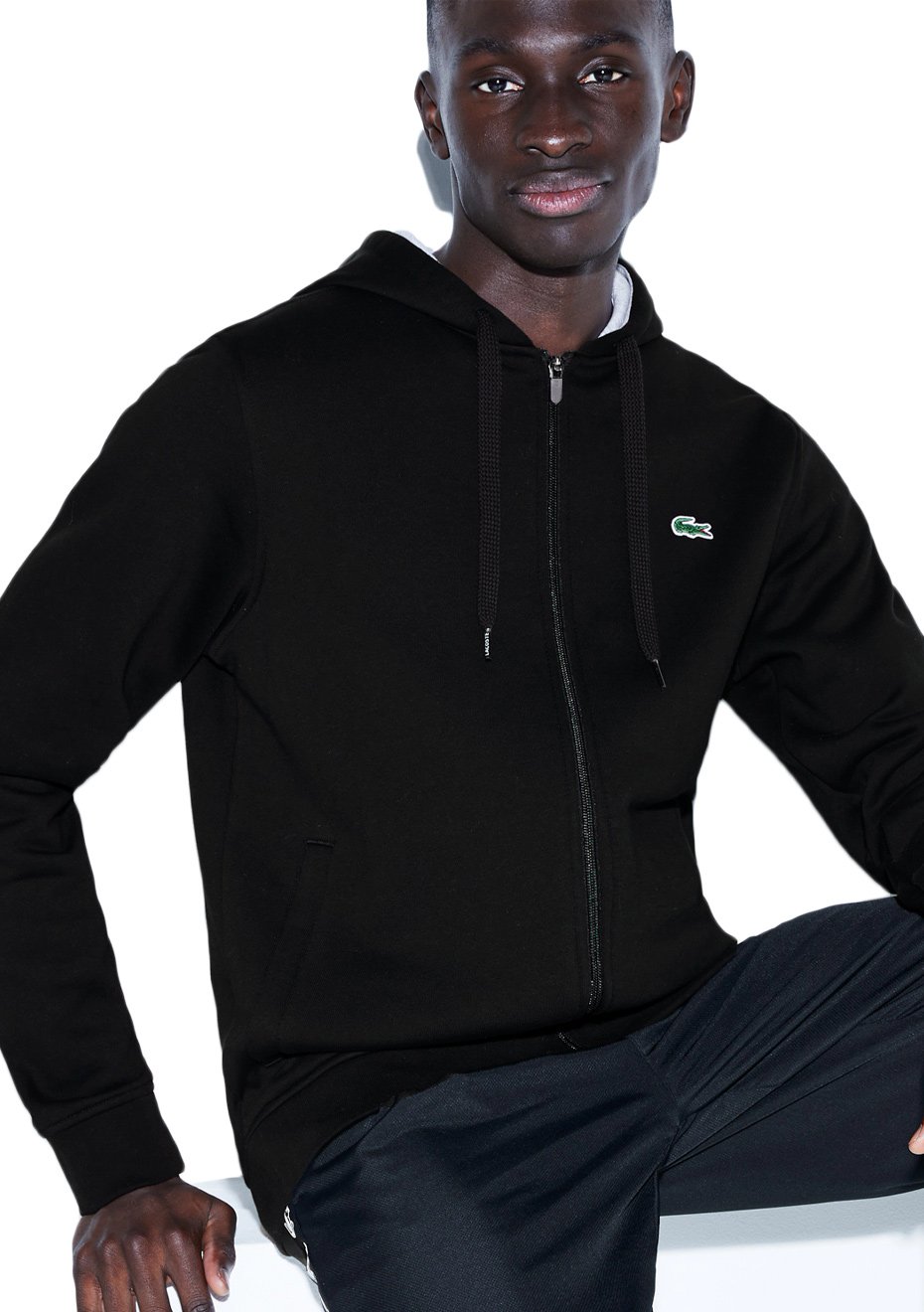 lacoste men's sport long sleeve full zip fleece moletom com capuz