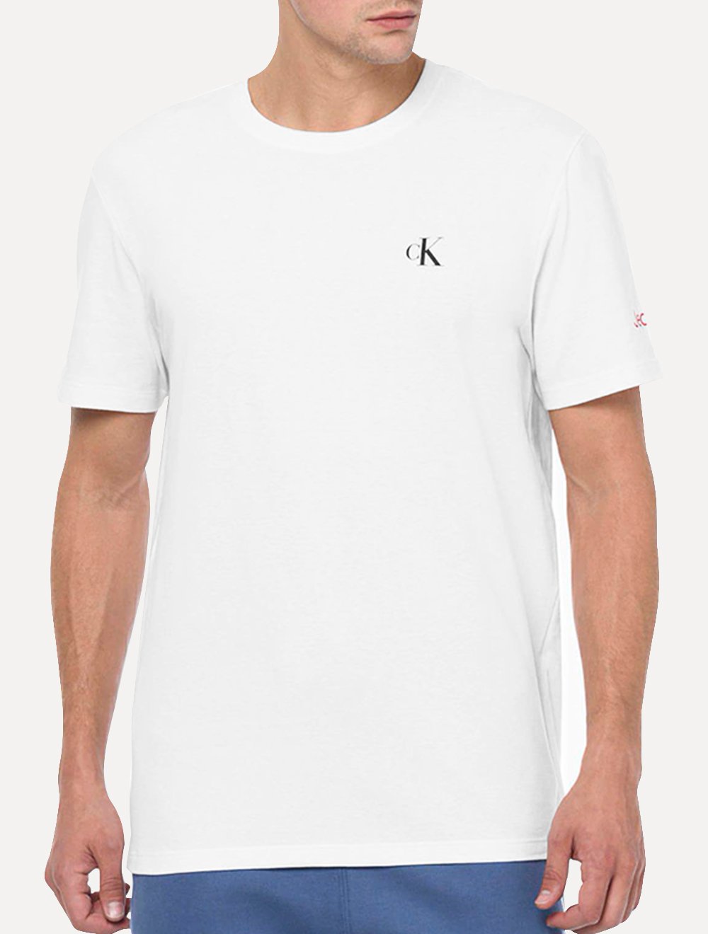 Camiseta Calvin Klein Jeans Masculina CK Logo Sleeve Branca