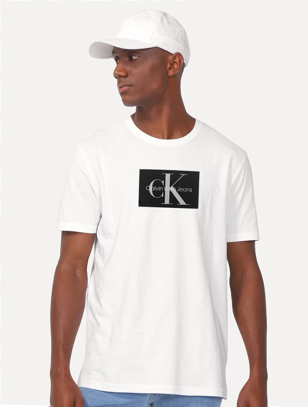 Camiseta Calvin Klein Jeans Masculina Issue Logo Dark Block Branca