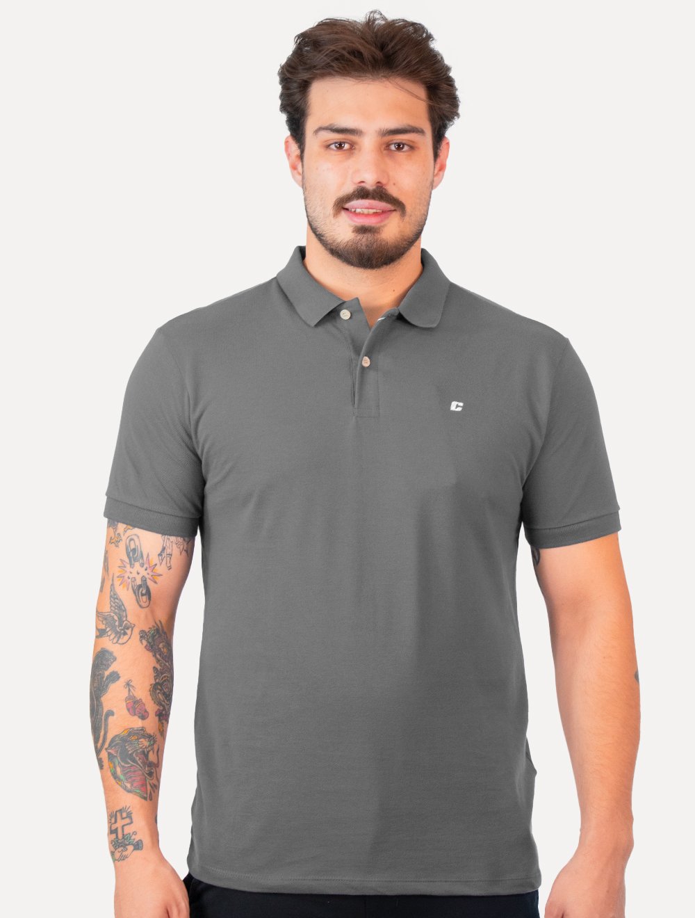 Polo Colcci Masculina Piquet Slim Light Logo Grafite | Secret Outlet