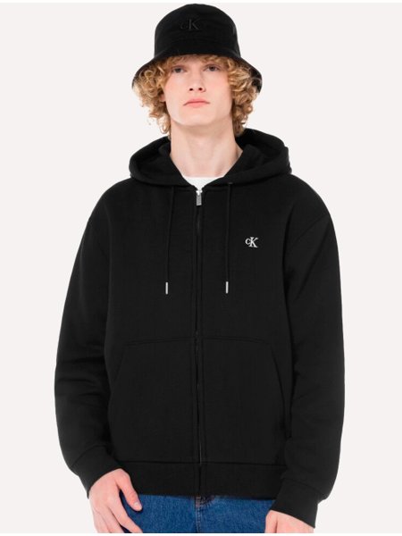 Moletom Calvin Klein Masculino Hoodie Fleece Full-Zip CK Logo Preto