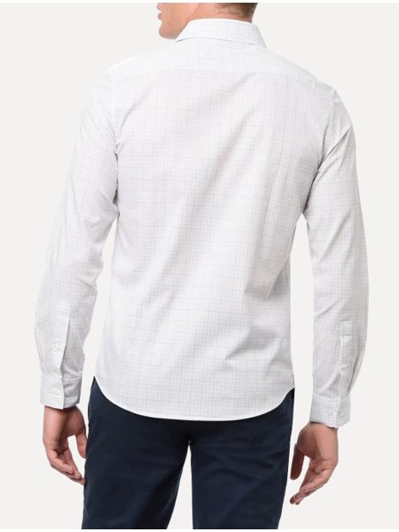 Camisa Calvin Klein Masculina Slim Grid Xadrez Branca