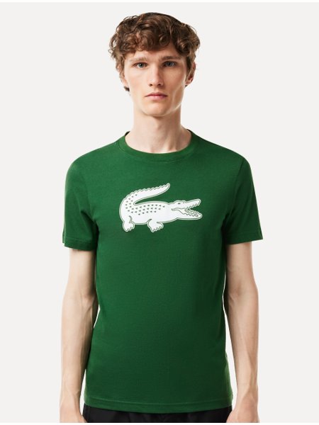 Camiseta Lacoste Masculina Jersey Sport 3D White Logo Verde