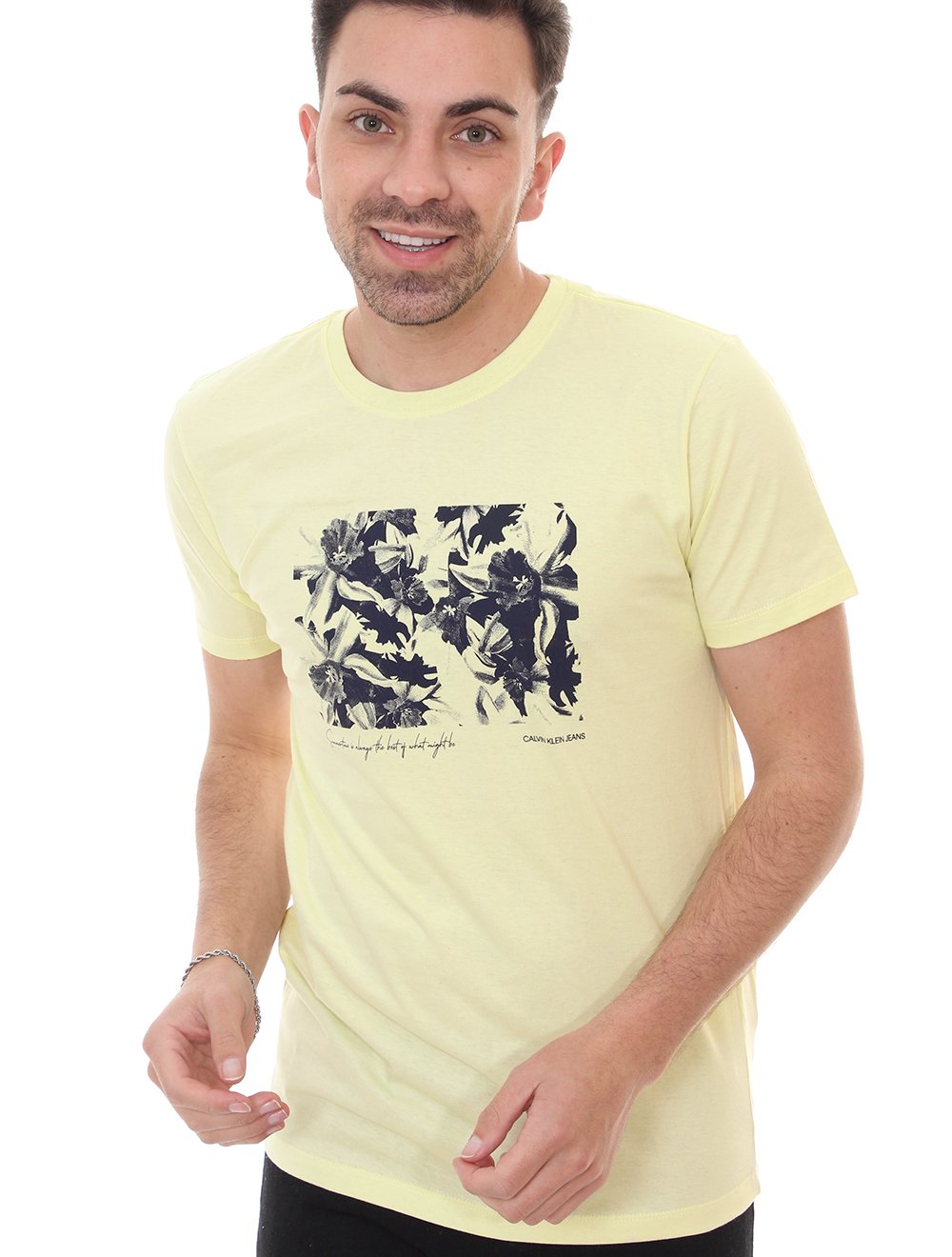 Camiseta Calvin Klein Masculina Floral Summertime Amarela