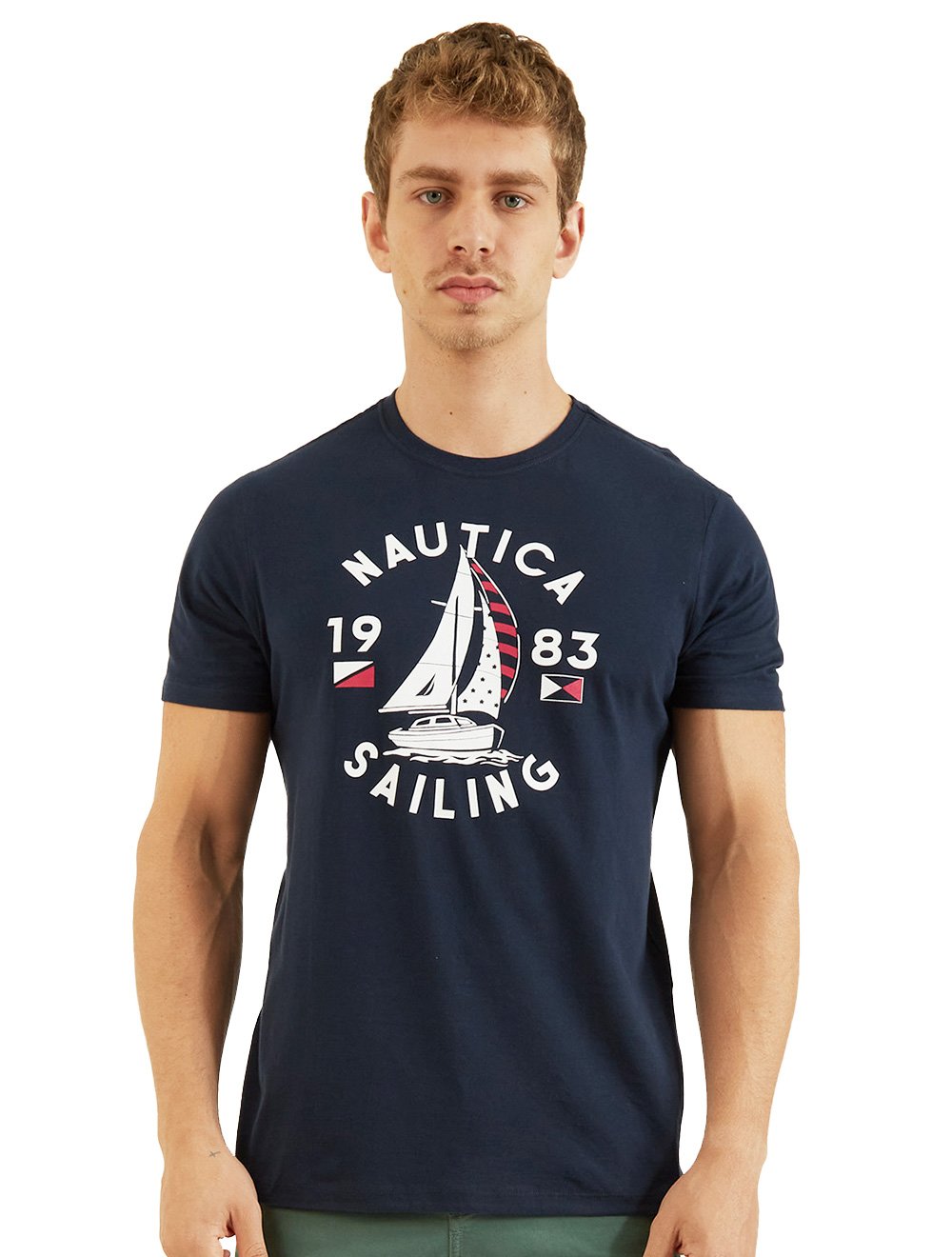 Camiseta Nautica Masculina 1983 Sailboat Sailing Azul Marinho