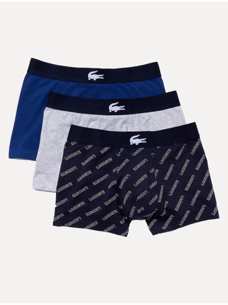 Cuecas Lacoste Boxer Casual Stretch Logo Marinho/Branca/Mescla Pack 3UN