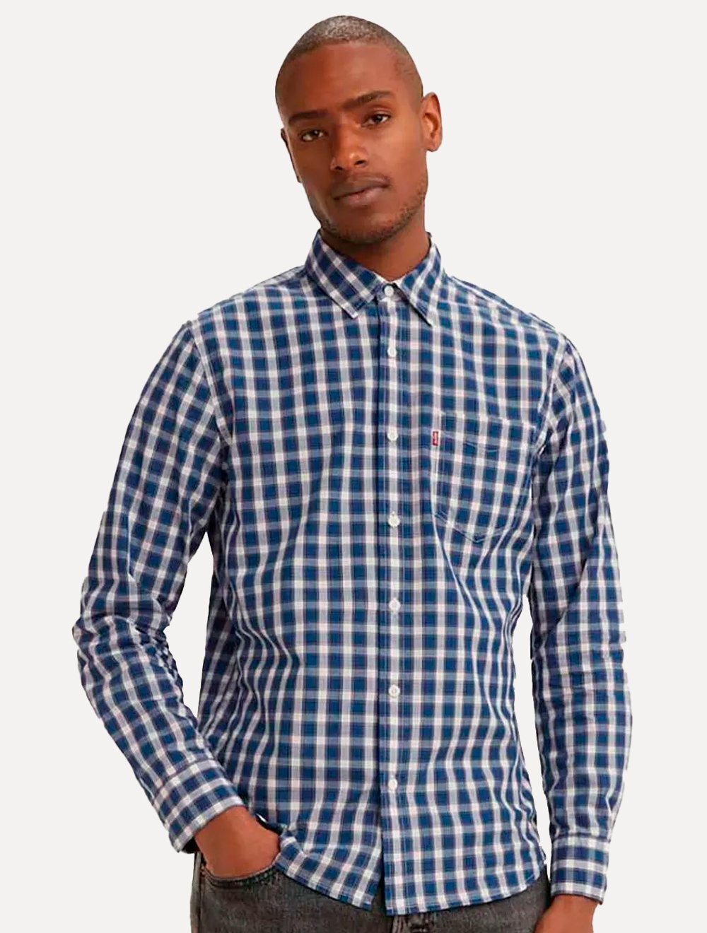 Camisa Levis Masculina Sunset One Pocket Nash Plaid Xadrez Branca