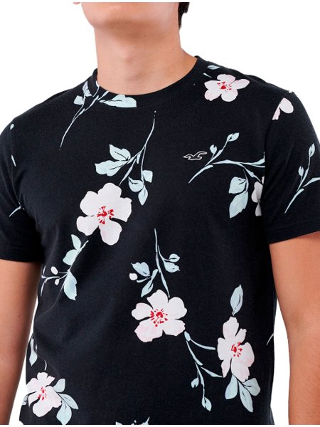 Camiseta Hollister Masculina Must-Have Floral Preta