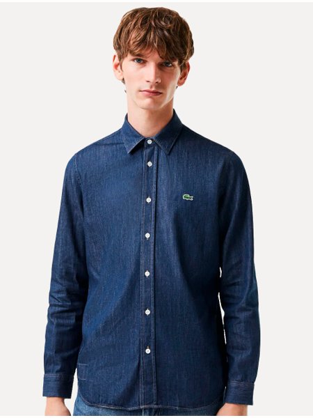 Camisa Lacoste Masculina Jeans Regular Fit Logo Escura