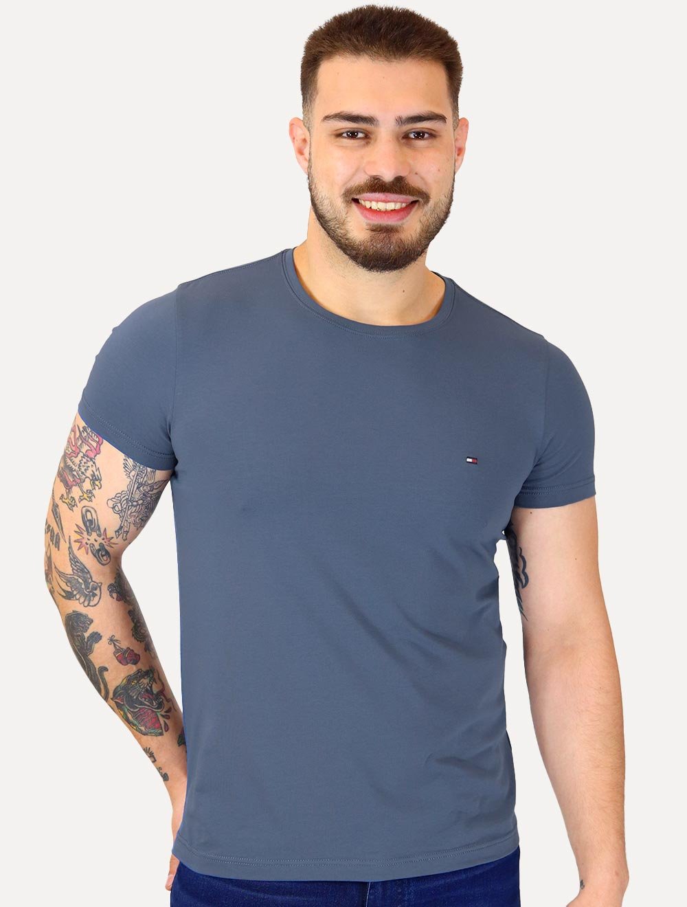 Camiseta Tommy Hilfiger Masculina Slim Fit Essential Stretch Azul Índigo