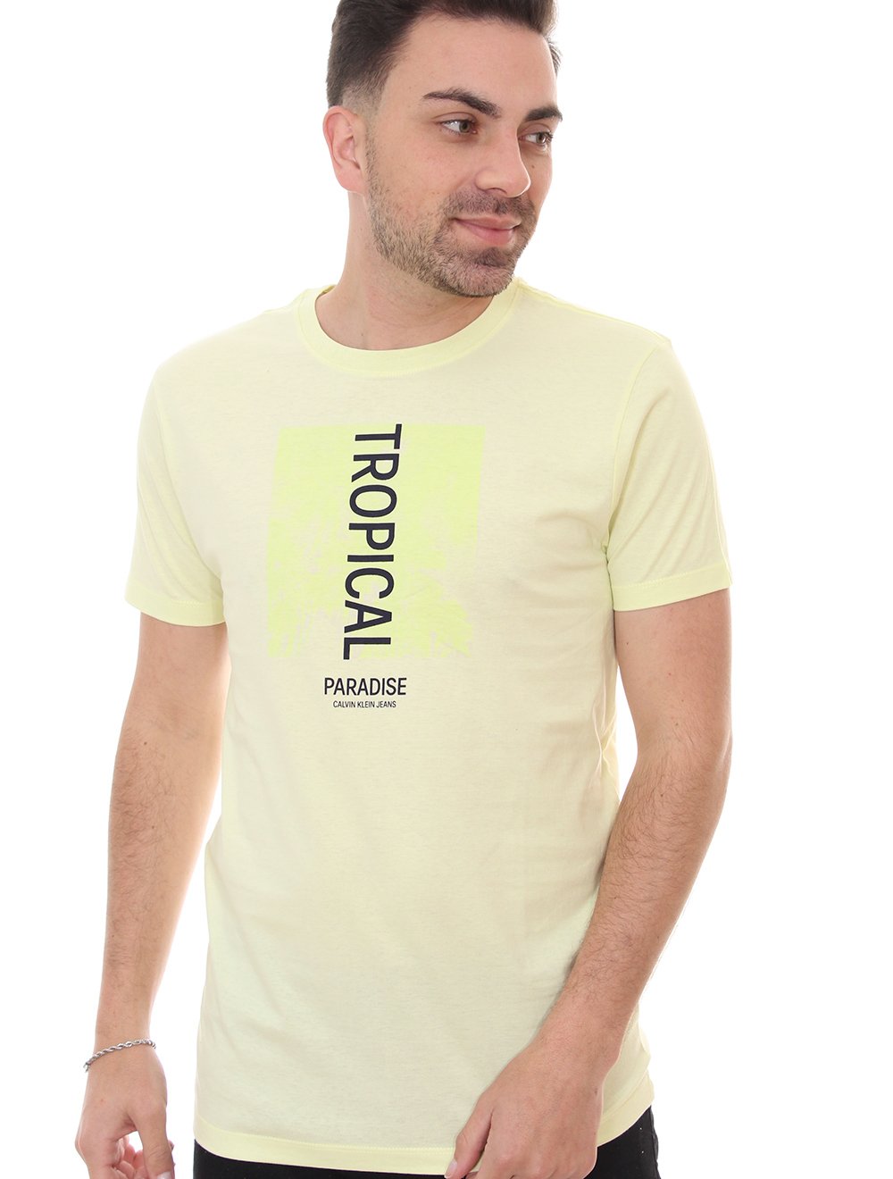 Camiseta Calvin Klein Masculina Tropical Block Amarela