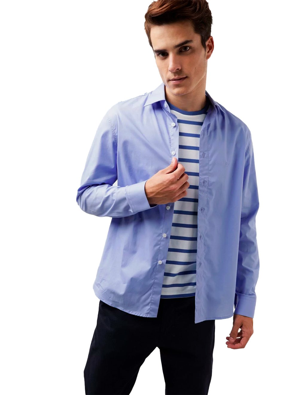 Camisa Ellus Masculina Tricoline LY Slim Italian Azul